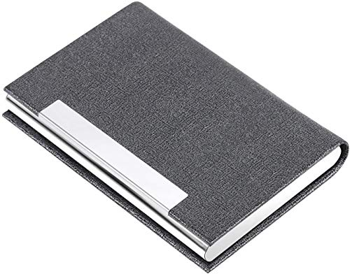 AYCLIF Visitenkartenetui Professionelles PU-Leder Metall Namenskartenhalter Tasche Visitenkartenhalter für Männer und Frauen mit Magnetverschluss, Grau