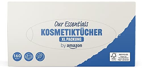 by Amazon Kosmetiktuchbox 3-lagig XL Packung, 160 Stück, 1er-Pack