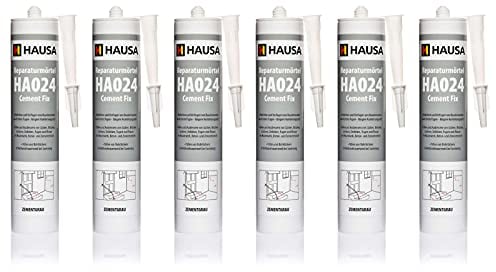 HAUSA Reparatur-Mörtel Cement Fix HA024 6x 310ml zementgrau gebrauchsfertiger Fugenmörtel zum Verfugen Füllen Ausbessern von Fugen Brüchen Rissen, Express Zement für Innen & Außen, Dichtmasse