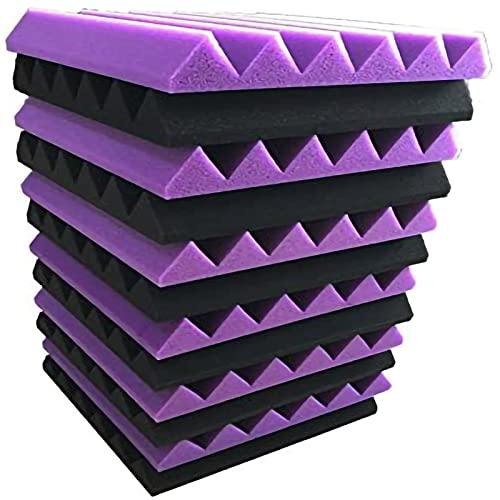 Noppenschaumstoff,Akustikschaumstoff Platten,30x30x2,5cm Akustikschaumstoff,Dämmung,Schallabsorbierende für Aufnahmestudios,Fernsehzimmer(Schwarz/Violett) 12 Stück