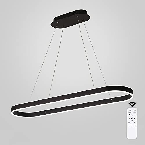 44W LED Pendelleuchte Oval Esstisch Lampen LED Hängeleuchte Dimmbar Deckenleuchte mit Fernbedienung Schwarz Modern Ring Design Kronleuchter für Wohnzimmer Büro Esszimmer Küchenlampe 100cm Hängelampe