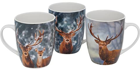 RiloStore 3 Stk Kaffeetassen HIRSCHE 350ml Weihnachten n3065 weiss Glühwein Tassen Becher Kaffeetasse HIRSCH WINTER Geschenkset