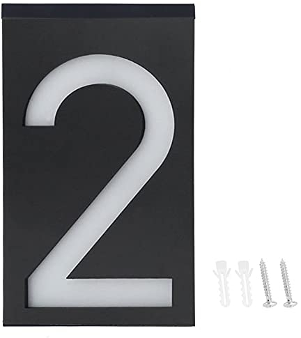 Duokon Numeri Civici Solari, Luci Numeriche a LED, Luce Solare per Esterni, Segnale Luminoso per Numero Civico per Indirizzo Porta del Negozio Dell'hotel della Casa(Numero(Numero 2)