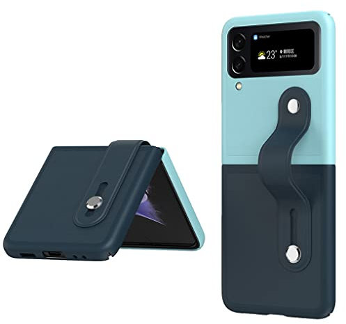 SEAHAI Funda para Samsung Galaxy Z Flip 4 (Z Flip4 5G), Ultradelgado Prima PC Mate Terminar Anti-rasguños Estuche, Sedoso Tocar Sentimiento Carcasa con Correa de Soporte Retráctil - Azul Hielo