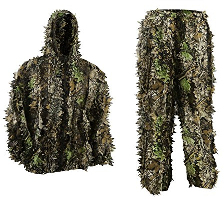 PELLOR 3D Ghillie Tarnanzug, Jungle Regenponcho Ghillie Suit Camouflagemit Tarnkleidung Geeignet zum Verstecken von Spielen, Outdoor, Jagen (Grün, XL)