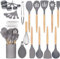 AHASON'S Exta Thick Layer of Silicone Cooking Utensils Set 230°C-446°F Heat Resistant,BPA Free,Turner Tongs,Spoon,Spatula,Brush,Whisk, with Holder Kitchen Gadgets Tools for Nonstick Cookware,(Grey)