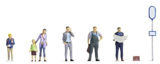 NOCH® An der Bushaltestelle, Figuren-Set aus Kunststoff, handkoloriert für Spur N ideal für Modelllebensszenen