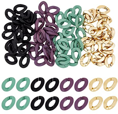 SUPERFINDINGS 120 Stück Twist Verbindungsringe, Einschließlich 60 Stück 3 Farben Sprühlackierter Acryl Verbindungsringe Und 60 Stück Panzerkettenverbinder Aus ABS Kunststoff Für Schmuckketten