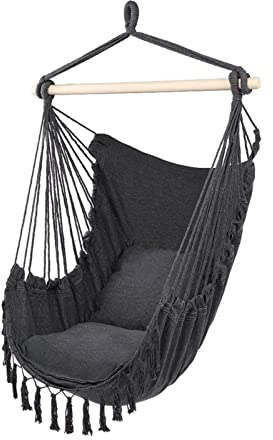 Schaukel Gartenstuhl Hängende Hängemattenstuhl Swing Deluxe Outdoor Indoor Gartenmöbel Hängende Seilstuhl mit Kissen Verandadekor Schaukelsitz (Color : Dark Grey)