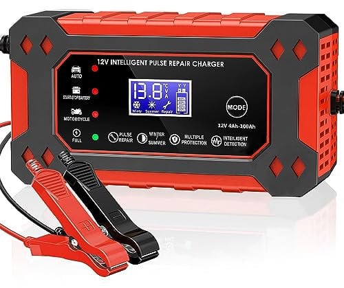 6A Car Battery Charger, 12V Automatic Smart Charger Monitor Battery with Temperature Compensation, Intelligent Charges, Repairs, Maintains Car Motorcycle Boat Mower Battery