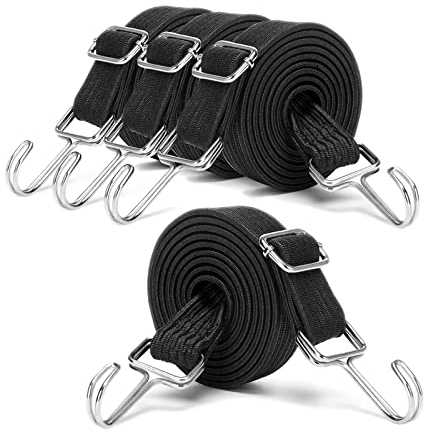 4 Stück Verstellbar Spanngummi mit Haken, 1M Gummi Expander Gummizug, Breit Gepäckspanner, zum Fahrrad, Motorrad, Transporter (Schwarz)