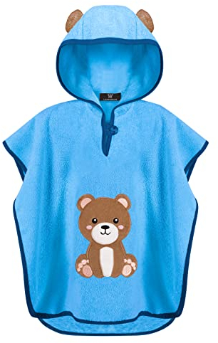LAYNENBURG Premium poncho de baño niños con capucha - 100% algodón - OEKO TEX - bebé niños niñas toalla poncho - 1-3 años/Oso