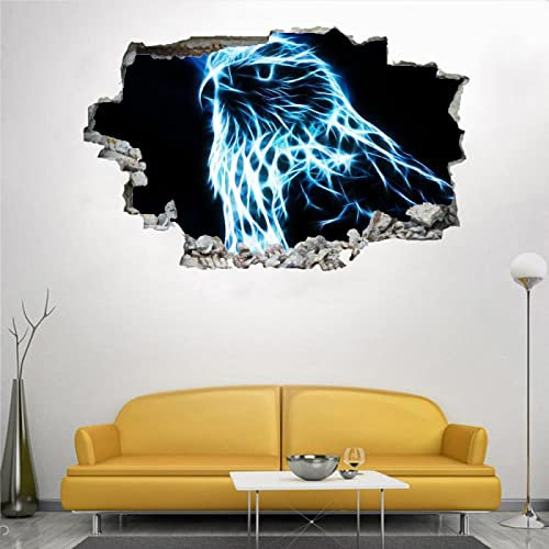 Adler 3D Wandtattoo Mauerloch Wandsticker Wandaufkleber Durchbruch Tier selbstklebend Schlafzimmer Wohnzimmer Wanddeko fürs Kinderzimmer 80x120cm