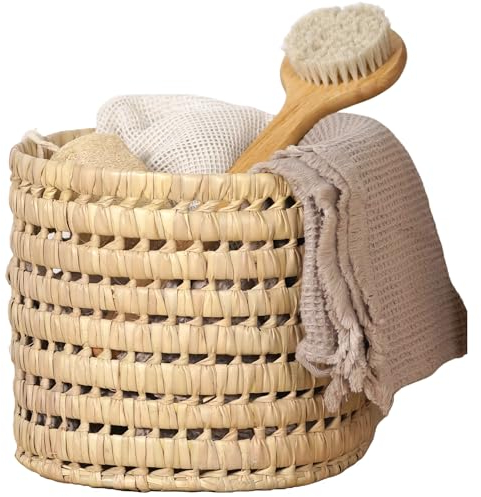 Bohome Living - Panier de Rangement Rond, Tressé, en Osier Naturel, Panier pot à Fleur, Fait Main (Ø22cm)