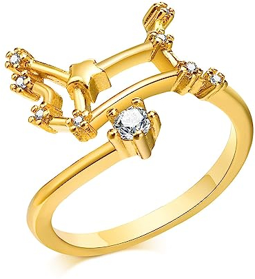 Luxuriöser Goldener, Schillernder Diamant-Kunst-Ring Mit Zwölf Sternzeichen-Symbolen, Damen/Herren-Horoskop, Himmlisches Astrologie-Set, Damen-Modeschmuck, Geburtstagsgeschenk, Jungfrau, Verstellbar