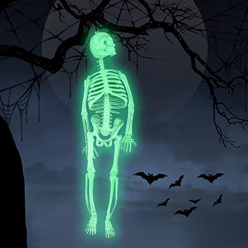 Halloween Deko Skelett 20 cm, Kann Aufgehängt Werden Skelett Halloween, Leuchtendes Schädel Skelett, Halloween Deko Gruselig, für Haunted House/Grusel Mottoparty/Dekoration Haus