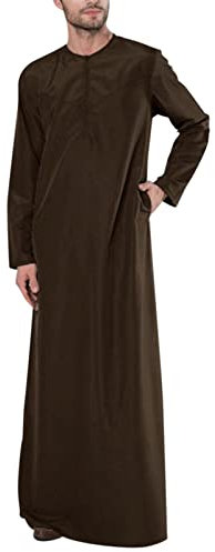 LCpddajlspig Kimono Herren, Islamische mit Taschen Seite Split Thobe Kimono V-Ausschnitt Arabische Kleidung Kaftan Knopf Hoch Lang Gebetskleidung Baumwolle Mittelalter Leinen Jalabiya Yukata