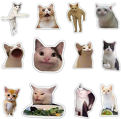 GTOTd Cat Meme Fridge Magnet Kühlschrankmagnete (12 Stück) Geschenke Merch Lustiger Dekoration Stoßstangen Aufkleber Kühlschrank Metallmagnet Flexibel Wiederverwendbar Magnetisches Vinyl