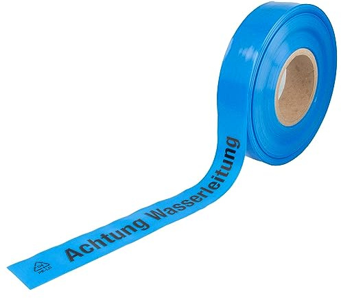 tecuro Trassenwarnband ACHTUNG WASSERLEITUNG, blau, 250 m x 40 mm, PE-Folie 0,1 mm, schwarz bedruckt