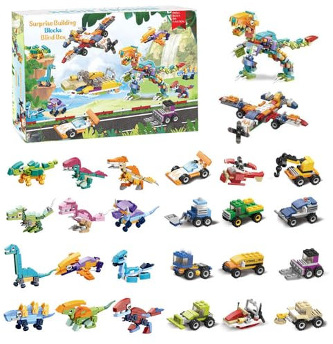 KYLON Dinosaurier Auto für Adventskalender 2024, Adventskalender Kinder, 24 Stück Klemmbausteine Set, 24 Kleines Modell + 2 Groß Modell Bausatz Kompatibel mit Adventskalender 2024