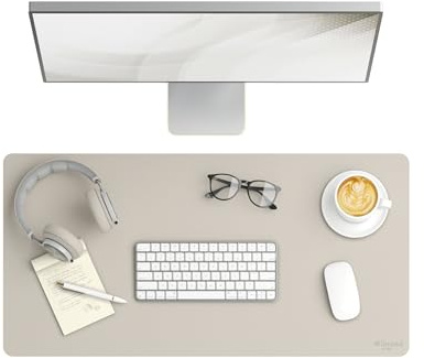 Smead Desk Pad, Vegan Leather Desk Mat with Non-Slip Faux Suede Backing, Perfect Desk Organizer for Office Decor, 31.5” x 15.7” Medium, Sandstone (64831)