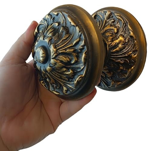 Anatolica Large Brass Centre Front Door Knob Pull, Dia. 4.33 inches, Ornate Single Dummy, Antique Bronze Finish