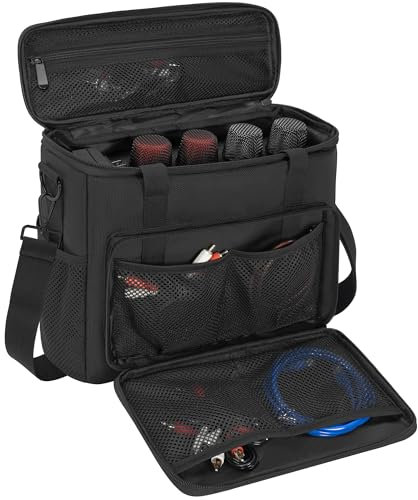 IBVIVIC 4 Slots Wireless Microphone Case with Foam,Microphone Carry Travel Bag with Shoulder Strap
