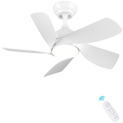 CJOY Ventilatore da Soffitto Bianco, 76cm Ventilatore da Soffitto con Luce e Telecomando, Lampadario Ventilatore da Soffitto 5 Pale, 3 Colori e Dimmerabile, 6 Velocità, CC Reversibile, Modalità Sleep