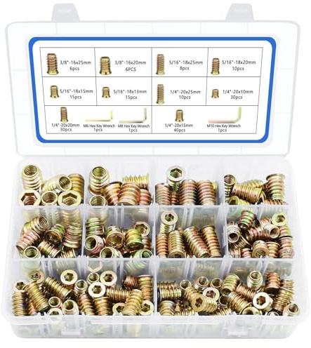 Threaded Inserts 170 PCS, 10 Sizes Assortment Kit for Wood Furniture