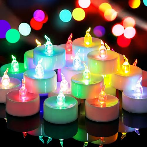 Yakpo 48 Stück LED-Teelichter bunt, schnell wechselnd, batteriebetrieben, flammenlos, flackernde elektrische Teelichter mit Farbwechsel, bunte Votivkerzen für Weihnachts- und Halloween-Dekorationen