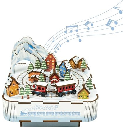 Tonecheer Spieluhr Holz 3D Puzzle, DIY Modellbausatz für Erwachsene, Drehbare Musikbox, Holzpuzzle Geschenke zur Hausdekoration Geschenk für Geburtstag Weihnachten Teenage(Schneezug)
