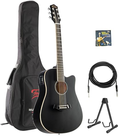 Red Hill Dreadnought Westerngitarre-Set, X-Bracing, Mahagoni-Boden, Zargen, Tonabnehmersystem, Gigbag, Schwarz