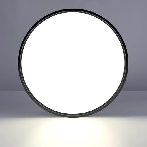 15.7in/40cm 32W LED Flush Mount Ceiling Light, 5000K Daylight White Bathroom Light, 3800LM, Black Round Ceiling Lights, 320W Equivalent Ceiling Lamp for Closets, Kitchens, Hallway, Bedrooms, etc.