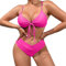 meioro Bikini Set für Donna Triangel Cut out Badeanzug, V Ausschnitt Zweiteiliger Bademode Low Waist Unterteil Swimsuit, Sexy Kordelzug Knot Swimmanzug Badeanzüge für Frauen (Rosa Caldo,S)