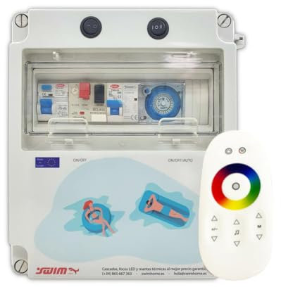 SWIMHOME Cuadro eléctrico para Piscina con contactor para Motor, Fuente de alimentación 150W 12V DC y Control Remoto (a Elegir) (Bomba de 0,5 a 1CV (4-6.3A), Control Remoto WiFi (4 o 5 Hilos))