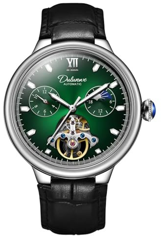 DAXIAOYU Herren-Armbanduhr, mechanisch, Handaufzug, Lederarmband, Mondphase, Tourbillon, großes Zifferblatt, Business-Automatikuhren, leuchtend