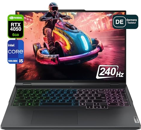 Lenovo Legion Pro 5i Ordinateur portable de jeu, Intel Core i5-14500HX, 64 Go de RAM DDR5, SSD PCIe 4 To, WQXGA 16, NVIDIA GeForce RTX 4050, clavier QWERTZ Backlit, Windows 11 Home, gris