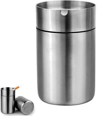 Twilight Garage Silber Aschenbecher,Edelstahl Aschenbecher,Windaschenbecher mit Deckel für Auto,Aschenbecher Auto,Tisch Aschenbecher,Aschenbecher Geruchsdicht,Standaschenbecher für Auto, Haus, Büro