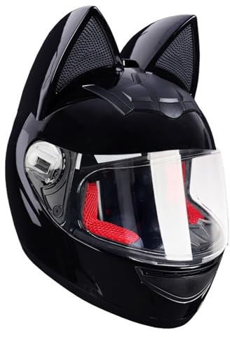 Motorradhelm mit Katzenohren, Integralhelme mit Visier, Motorcross-Helme, ECE-Zulassung, für Erwachsene, Männer und Frauen, Vier Jahreszeiten F,M54-56CM