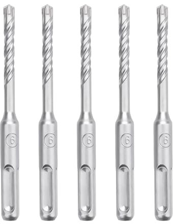 hsawbit 5PCS Masonry Drill Bits Set with SDS Plus Shank, 6mm x 110mm Hammer Drill Masonry Drills Tungsten Carbide Tip for Concrete, Brick, Cement Walls, Stone