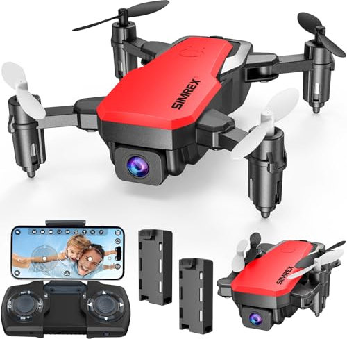 SIMREX X300C Mini Drone with Camera 720P HD, RC Quadcopter Foldable, Altitude Hold, 3D Flip, Headless Mode, Gravity Control and 2 Batteries, Red