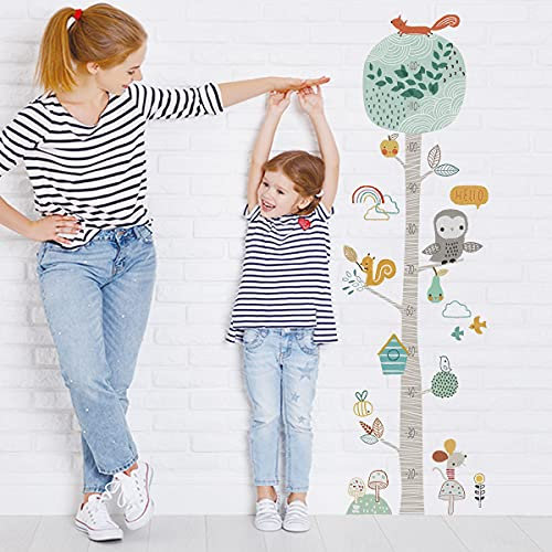 WandSticker4U®- Wandtattoo BAUM MESSLATTE (39x133 cm) I Wand Deko Babyzimmer Mädchen Junge Wandsticker Wachstum Messleiste Wald-tiere Maus Eule Wolken Aufkleber Kinder