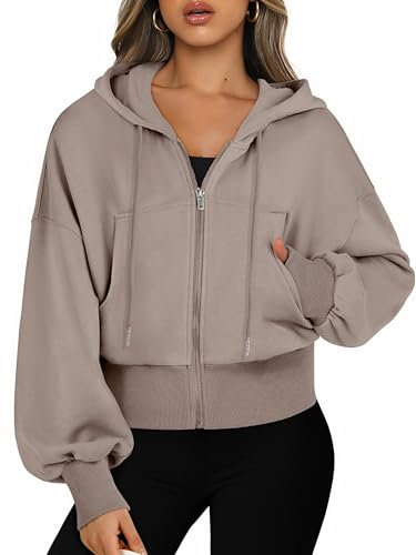 Jhsnjnr Damen Cropped Jacke Sweatshirt Langarm Zipper Hoodie Sweatjacke mit Kapuze Reißverschluss Sportjacke Kapuzenpullover