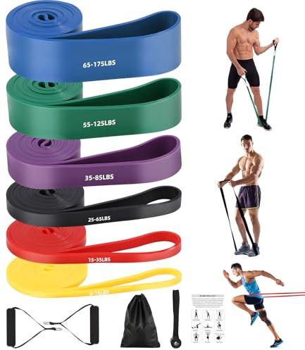 FAOKZE Bandes de résistance avec ancrage de Porte, poignée, Sac de Transport, Bandes de résistance pour Fitness, étirement, Yoga, Musculation, Pilates (6 PCS (Vert+Violet+Noir+Rouge+Jaune+Bleu))
