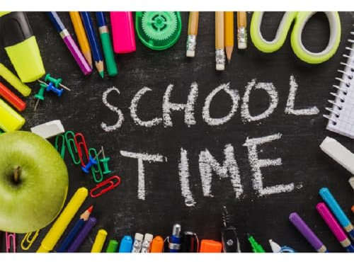 Aoihrraan 15x10ft Back To School Backdrop Time Colorful Hand Painted Pencil Blackboard Apple Scissors Notebook Photography Background Teachers Students Classroom Birthday Party Decoration Photo Props