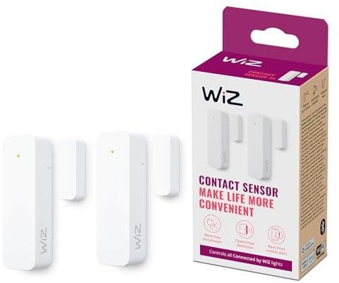 WiZ Kontaktsensor - Heim-Überwachung &-Automatisierung, Echtzeit-Warnungen, Lichtalarm, Heimsicherheit, Benachrichtigungen, App-Steuerung, verbindet Sich mit WiZ Kamera und Lichtern, 2er Pack