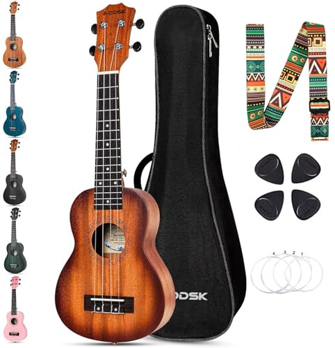 AODSK Concert 23 Inch Ukulele, Starter Kit with Bag, Strap & Picks Sunburst | Stunning Two-Tone Gloss, Lightweight Body, Smooth Nylon Strings, Perfect for Beginners, Music Class, Travel, Campfire, Gift
