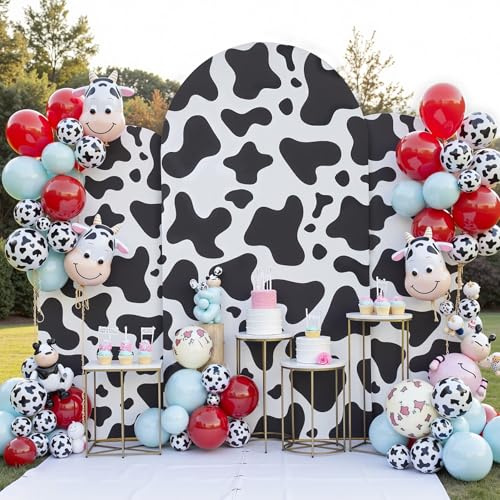 Kuhbogen-Hintergrund, faltenfrei, dehnbar, Spandex, Bauernhof, Natur, Kuh, Chiara, Bogen, Ständer, Abdeckung für Babyparty, Motto-Party, Geburtstag, Party, Fotohintergründe, 2,2 m, 2,2 m, 1,8 m, 3