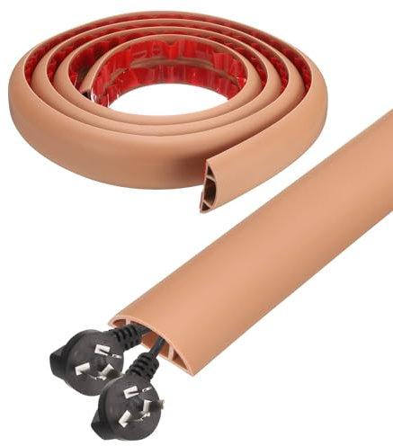 sourcing map 6ft Cord Cover Floor W0.6 x H0.33 Inner Channel PVC Hide Extension Cable Floor Wire Hider Wire Covers Protector for Prevent Cable Trips Cables Management, Brown