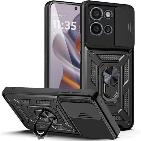 Coque pour Motorola Edge 50 Neo avec Anneau Antichoc Housse avec Support Cache Caméra Coulissante Étui Protection Caméra Cover Voiture Magnétique Case avec Stand Bumper Militaire Anti-Rayures,Noir